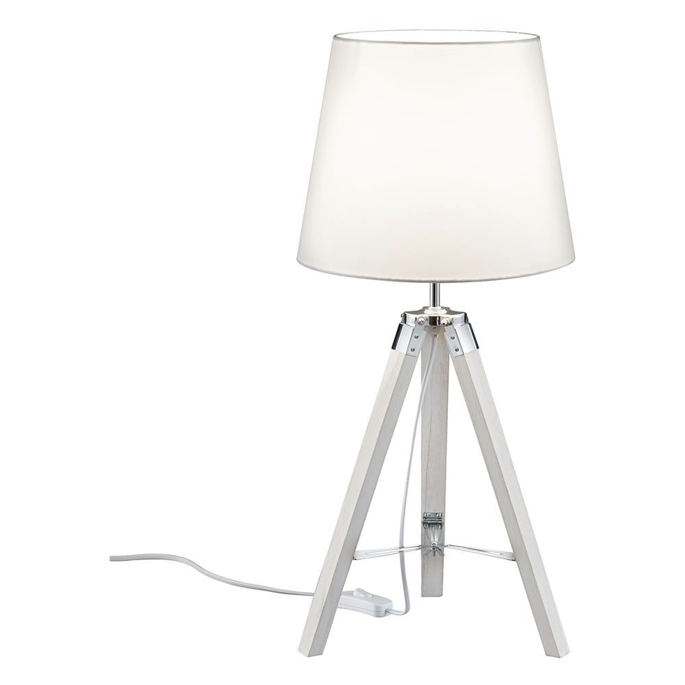 Bílá stolní lampa z přírodního dřeva a tkaniny Trio Tripod