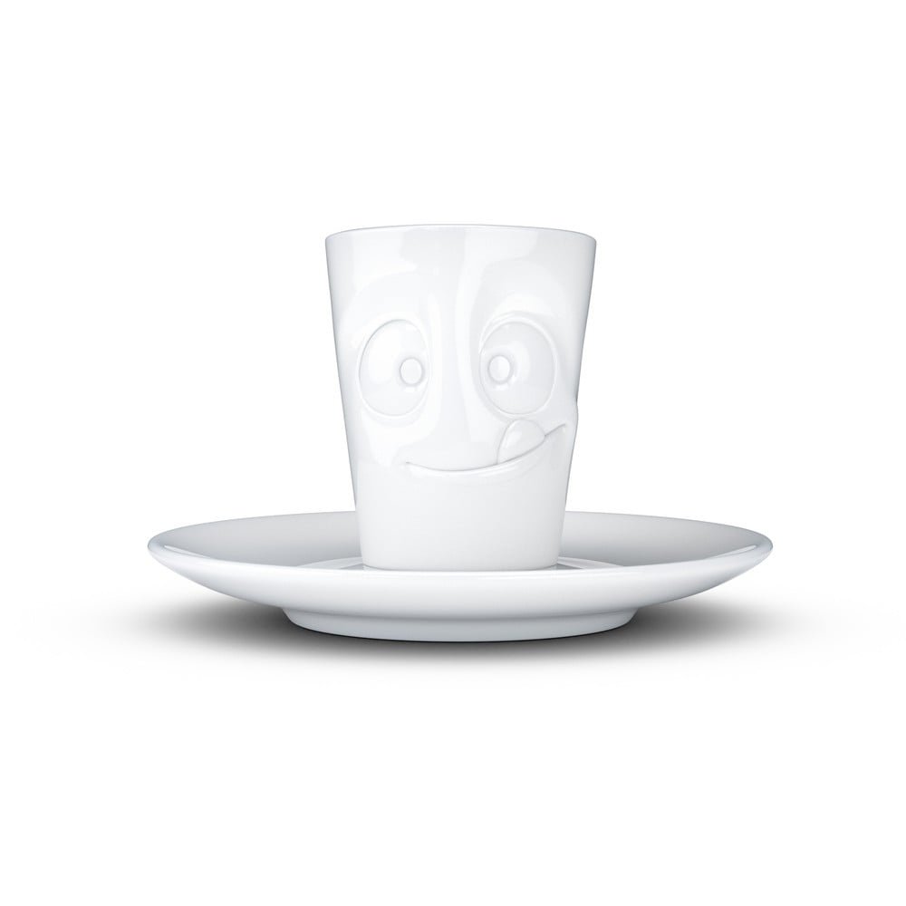Bílý mlsný porcelánový šálek na espresso s podšálkem 58products