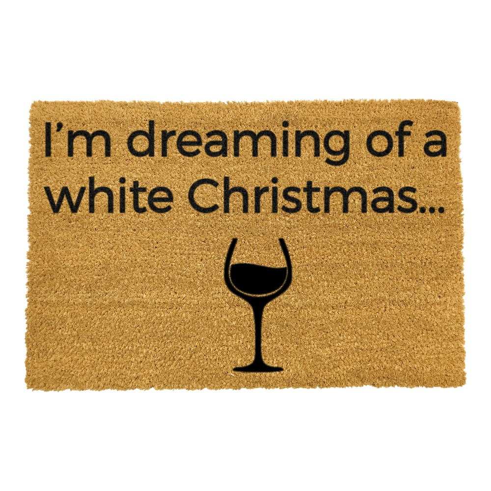 Černá rohožka z přírodního kokosového vlákna Artsy Doormats White Wine Christmas