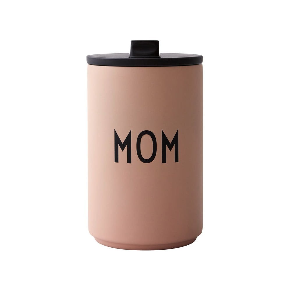 Růžový cestovní hrnek Design Letters Mom