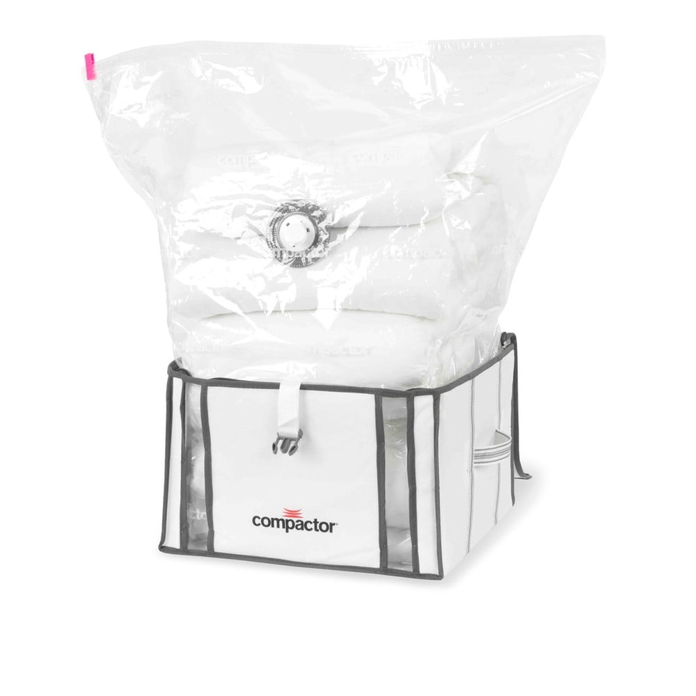 Sada 2 bílých úložných boxů s vakuovým obalem Compactor Life 3D Vacuum Bag
