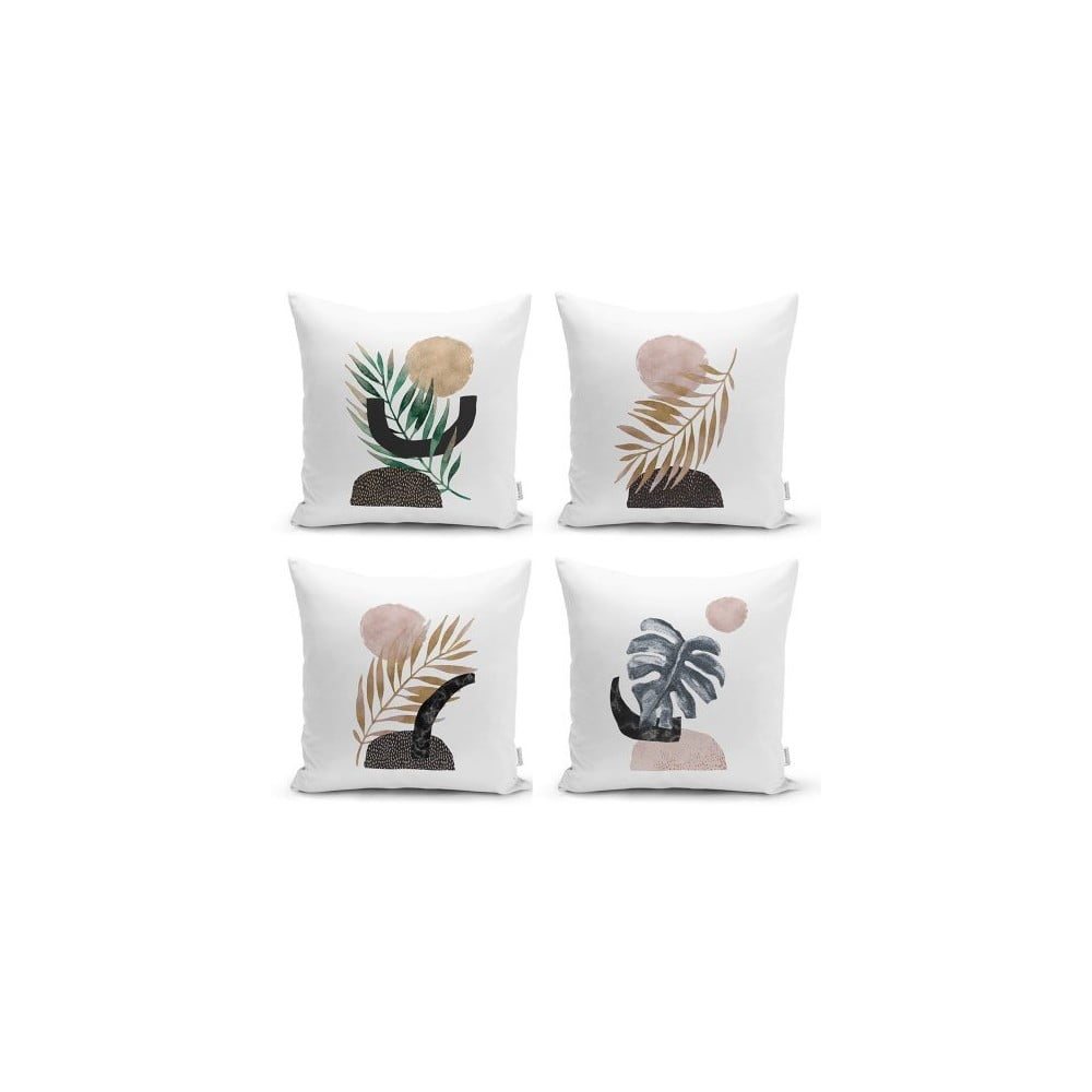 Sada 4 dekorativních povlaků na polštáře Minimalist Cushion Covers Geometric Leaf