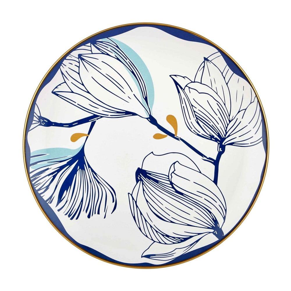 Sada 6 bílých porcelánových jídelních talířů s modrými květy Mia Bloom