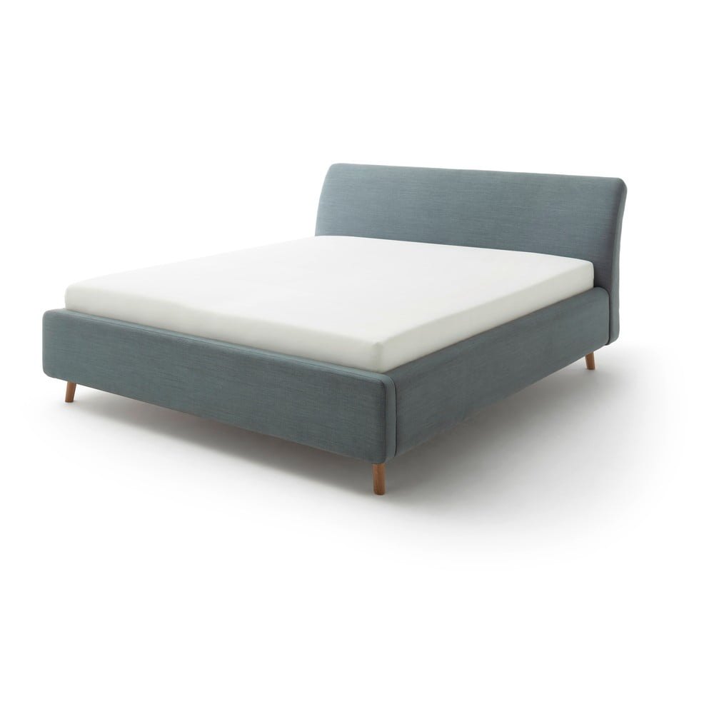 Zelenomodrá čalouněná dvoulůžková postel s úložným prostorem s roštem 160x200 cm Mila – Meise Möbel