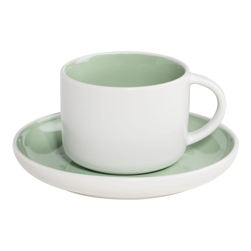 Bílo-zelený porcelánový hrnek s podšálkem Maxwell & Williams Tint