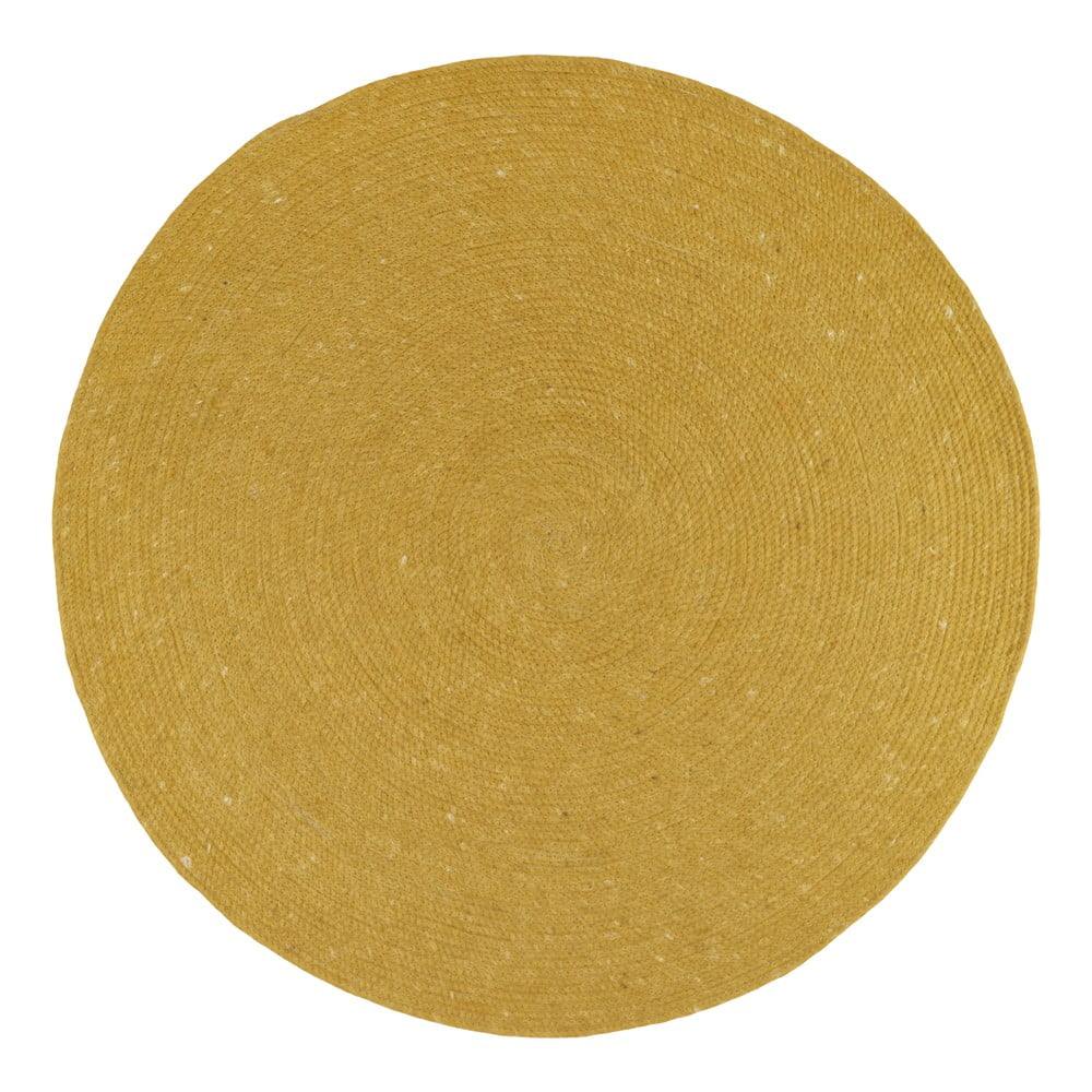 Hořčicově žlutý ručně vyrobený koberec ze směsi vlny a bavlny Nattiot Neethu