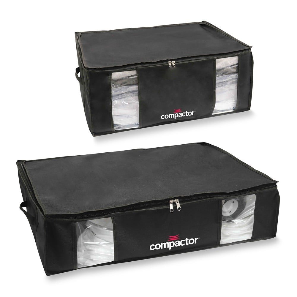 Sada 2 černých úložných boxů s vakuovým obalem Compactor XXL and Large