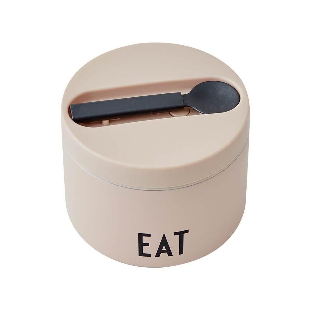 Béžový svačinový termo box s lžící Design Letters Eat