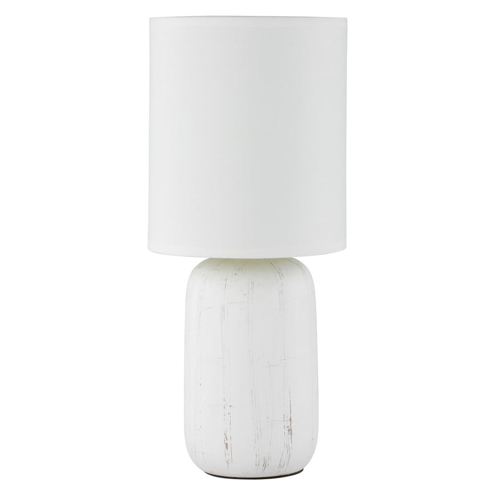 Bílá stolní lampa z keramiky a tkaniny Trio Clay