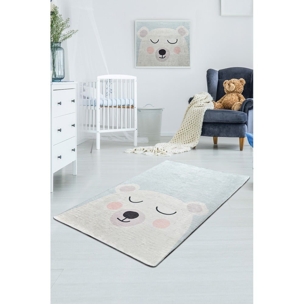 Bílo-modrý dětský protiskluzový koberec Conceptum Hypnose Baby Bear