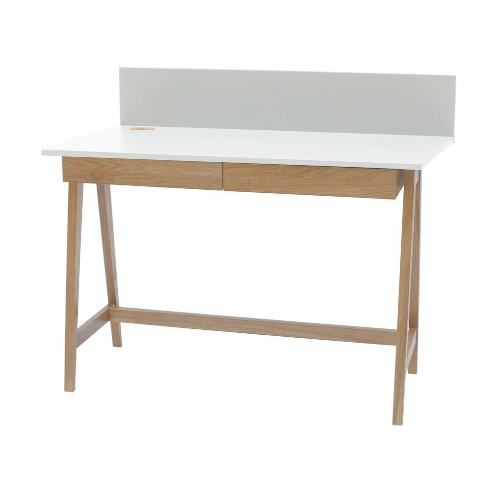 Bílý psací stůl s podnožím z jasanového dřeva Ragaba Luka