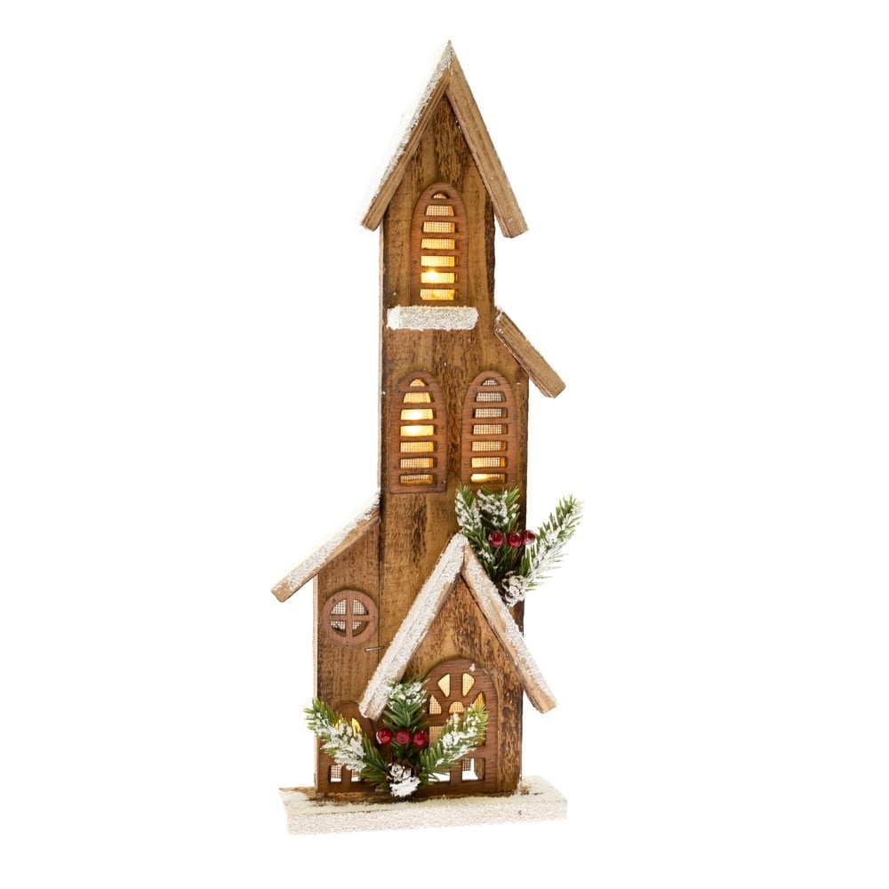 Dřevěná dekorace ve tvaru domečku se světlem Dakls