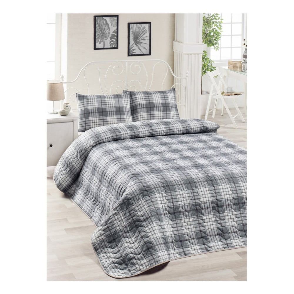 Set bavlněného šedého přehozu přes postel a povlaku na polštář Muro Gerro