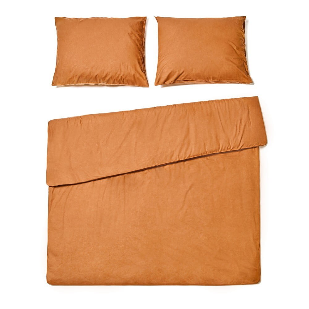 Terakotově oranžové povlečení na dvoulůžko ze stonewashed bavlny Bonami Selection