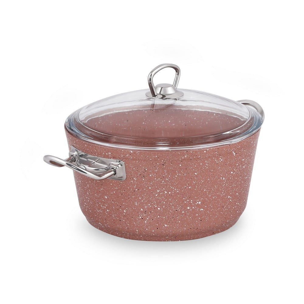 Růžový hliníkový hrnec s poklicí Güral Porselen Classic