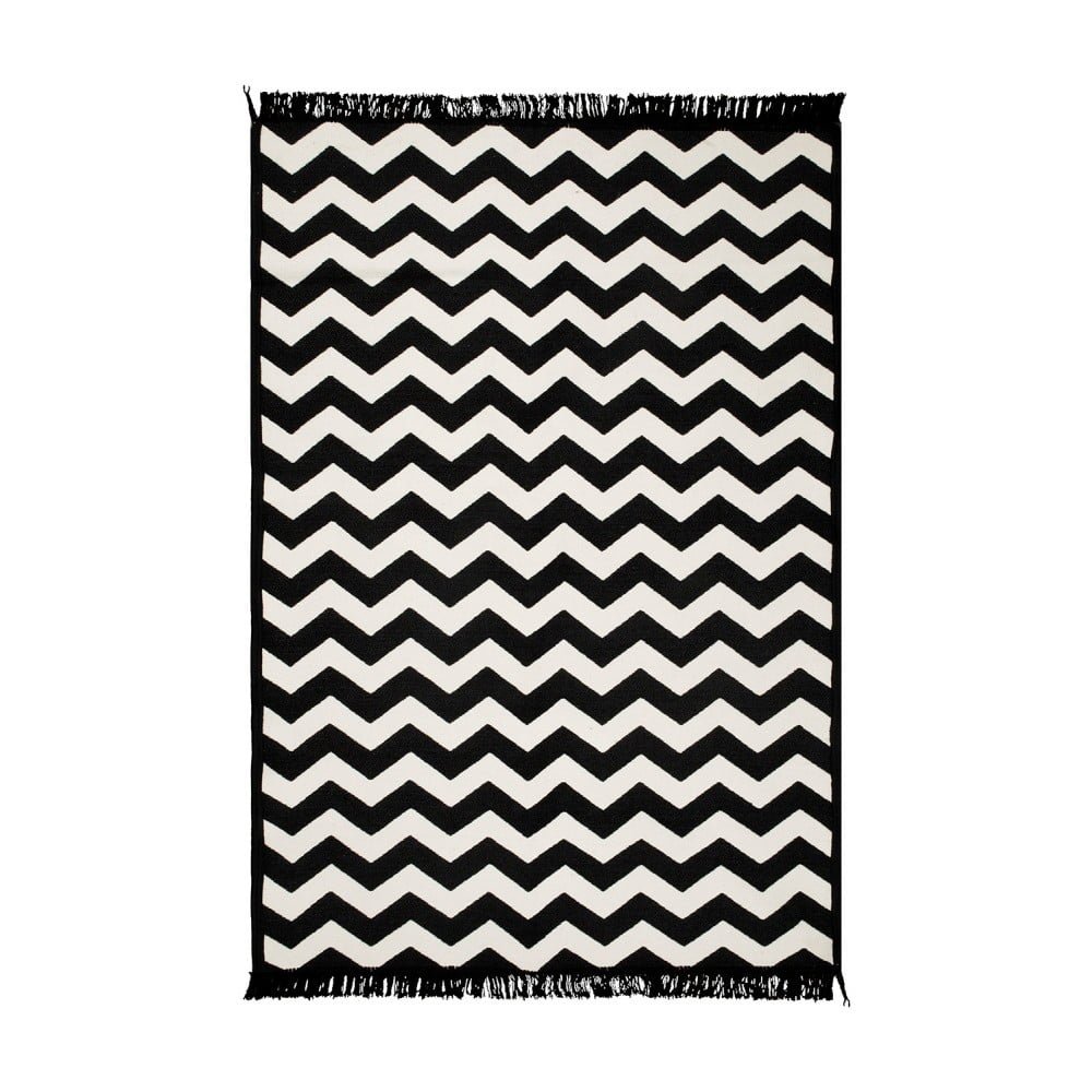 Černo-bílý oboustranný koberec Zig Zag